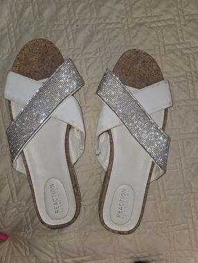 Reaction Kenneth Cole White Sandals with Sparkling Crystal Straps